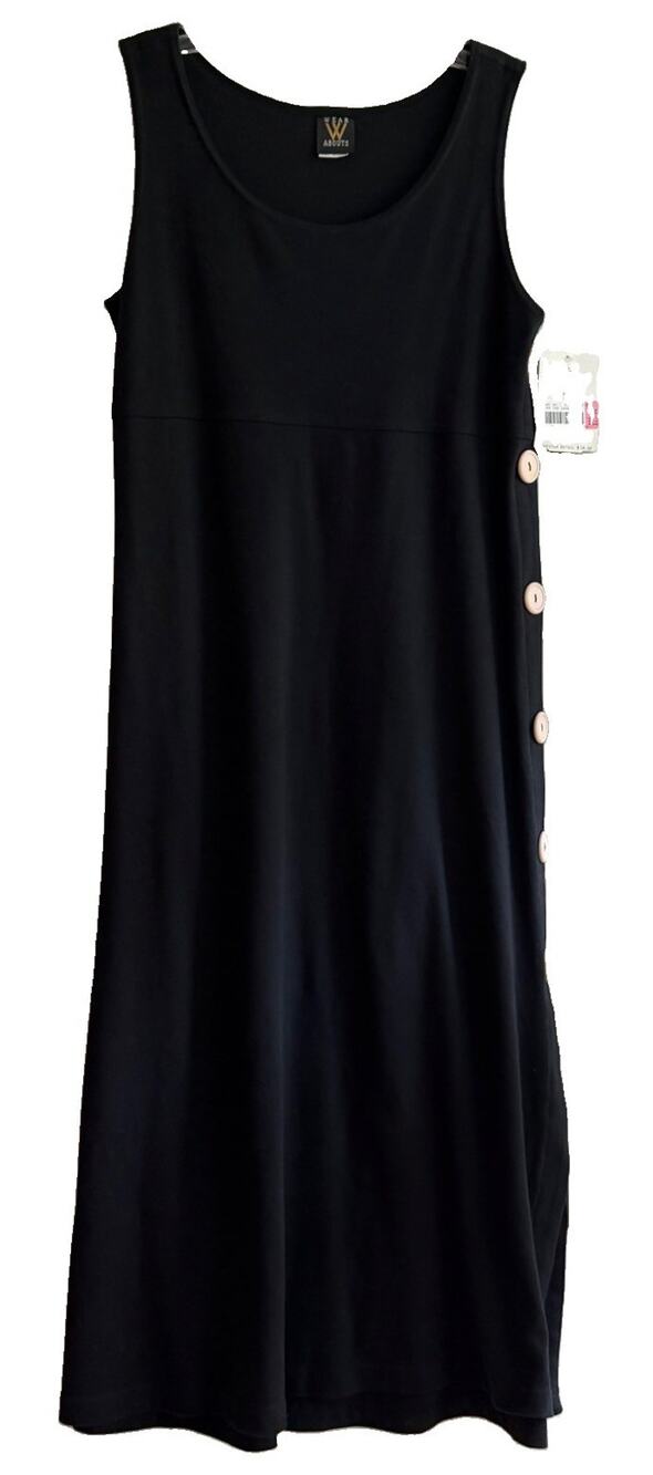 Vintage Wearabouts Black Maxi Dress M USA Side Button NWT 80s 90s